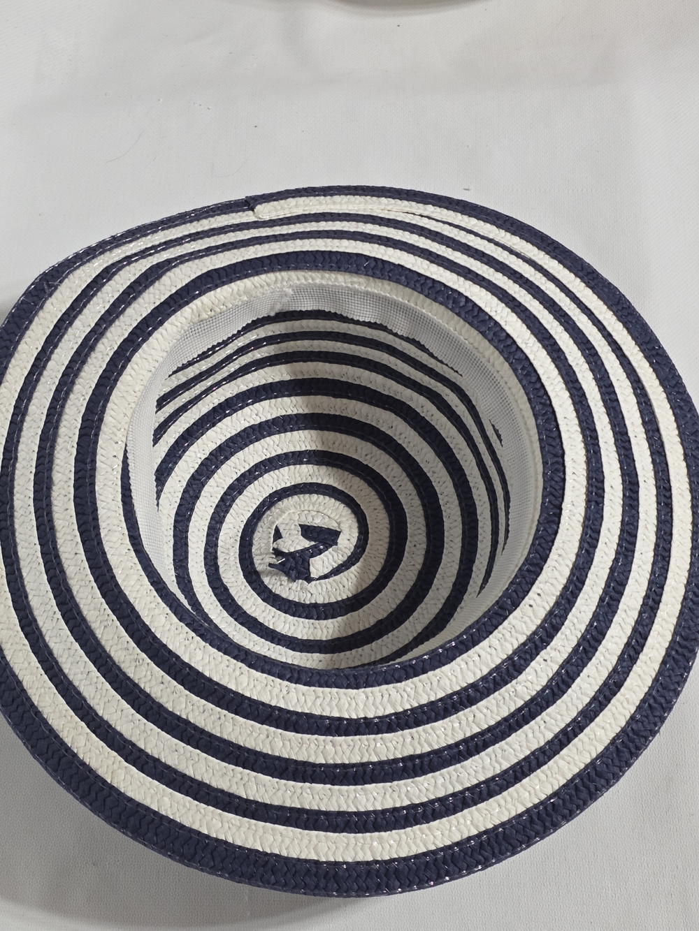 Striped Wide Brim Straw Sun Hat - Navy & White - Picture 4 of 7